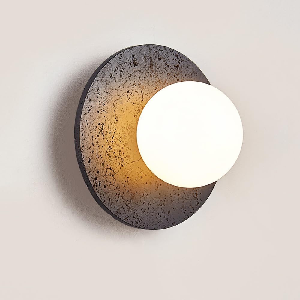 BFFGKGL Modern Natural Black Travertine Hallway Wall Sconce Nordic Creativity Round Transmittance Glass Bedside Wall Light Japanese Minimalist Aisle Wall Lamp For Living Room Stairs Living Room Balcon BFFGKGL Au supplements