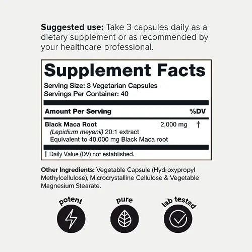40,000mg Pure Black Maca Root Extract - Ultra Concentrated 20:1 Single Origin Wildcrafted Toniiq Au supplements