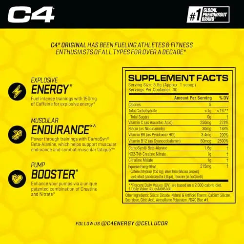 Cellucor C4 Original Pre Workout Powder Frozen Bombsicle Sugar Free Preworkout Cellucor Au supplements