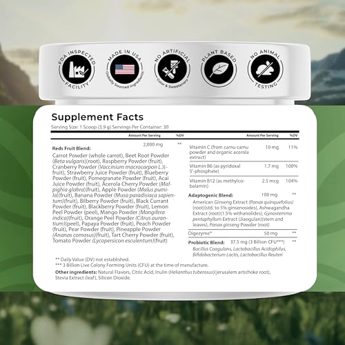 NATURES BLAST Reds - Metabolism and Energy Superfood Powder with 23 Red Fruits, 4 Adaptogens, Probiotics & Enzymes - Vegan Antioxidant Blend, 1 Bottle NATURES BLAST Au supplements