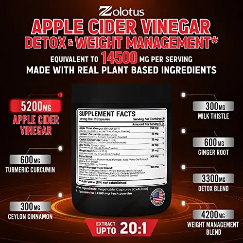 Zolotus 14x Strength Apple Cider Vinegar Capsules, Equivalent to 14500mg, with Turmeric Zolotus Au supplements