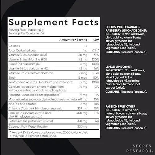 Sports Research Hydrate Electrolytes Powder Packets - Sugar-Free & Naturally Flavored Sports Research Au supplements