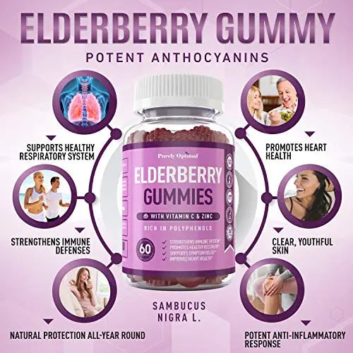 Premium Elderberry Gummies - Sambucus Elderberry Gummies for Adults - Black Elderber Purely Optimal Au supplements