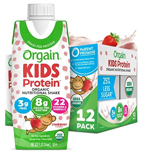 Orgain Organic Kids Nutritional Protein Shake, Strawberry - Kids Snacks with 8g Dairy Orgain Au supplements