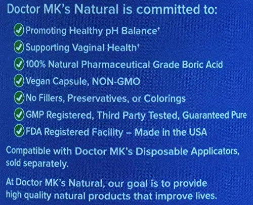 doctor MK's NATURAL Boric Acid Suppositories (600mg) for Healthy Feminine pH Support doctor MK's NATURAL Au supplements