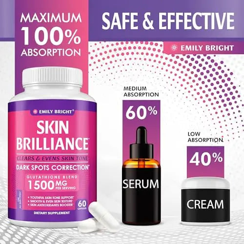 Glutathione Capsules - 1,500mcg Glutathione Supplement - Skin Tone Enhancer - Targets Emily Bright INC Au supplements