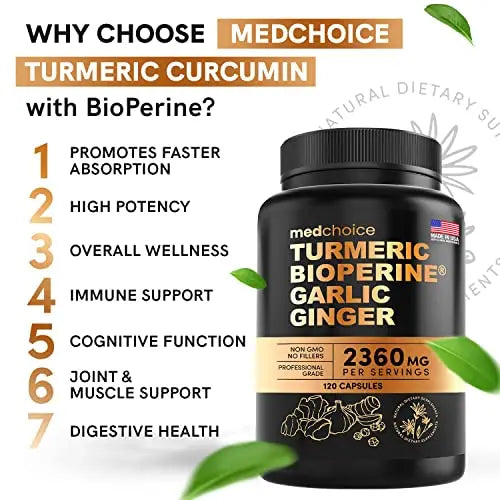 4-in-1 Turmeric and Garlic Supplements with Bioperine 2360 mg (240 ct) Turmeric Ginger MEDCHOICE Au supplements