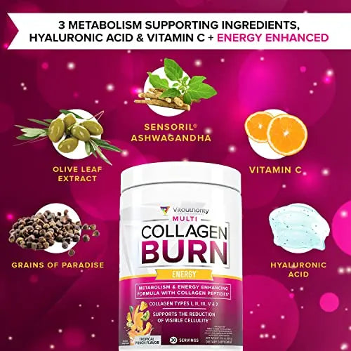 Multi Collagen Burn: Multi-Type Hydrolyzed Protein Peptides with Hyaluronic Acid, Vitamin Vitauthority Au supplements