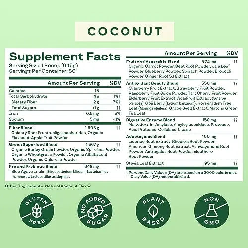 Bloom Nutrition Super Greens Powder Smoothie & Juice Mix (Coconut) Bloom Nutrition Au supplements