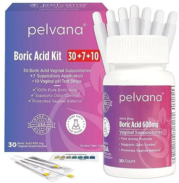 Pelvana Boric Acid Suppositories for Women 30 + 7 Applicators + 10 pH Test Strips Pelvana Au supplements