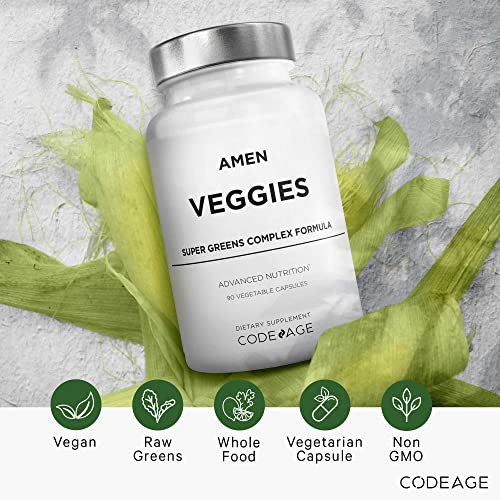 Amen Veggies, Daily Veggies Vitamins Supplement, Vegetables Vegan Blend & Whole-Food Raw Greens Multivitamin Capsules, Mushroom Complex, Superfood, Minerals, Green Vegetable Nutrients, Non-GMO, 90 ct Amen Au supplements
