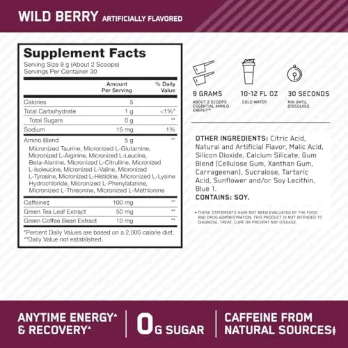 Optimum Nutrition Amino Energy - Pre Workout with Green Tea, BCAA, Amino Acids Optimum Nutrition Au supplements