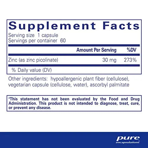 Pure Encapsulations Zinc 30 mg - Highly Absorbable - 60 Capsules Pure Encapsulations Au supplements
