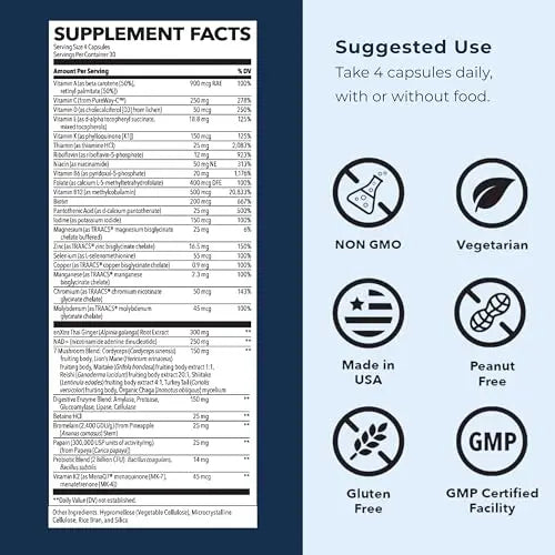LifeSeasons Men's Multivitamin – High Potency with 21 Vitamins & Minerals, PureWay-C®, NAD+, Active B-Vitamins, TRAACS® Chelates, enXtra® for Energy, Probiotics & Mushrooms – 120 Veg Capsules LifeSeasons Au supplements