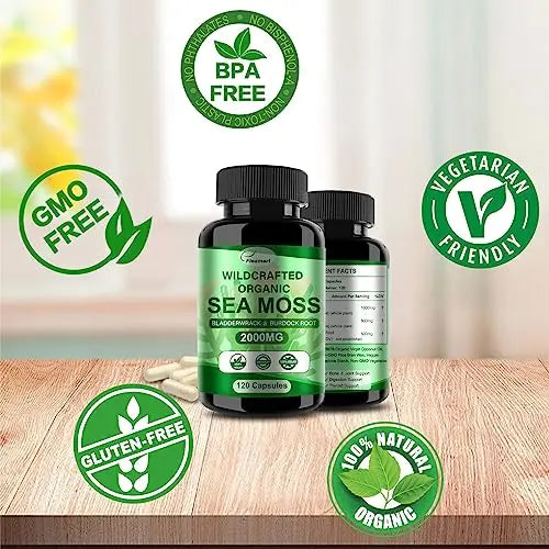 Fleamart 2 Pack Irish Sea Moss Capsules 120ct Raw Organic Sea Moss Wildcrafted Bladder Fleamart Au supplements