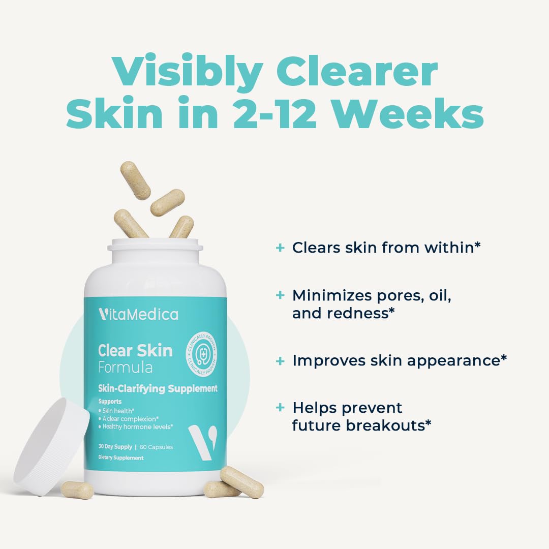 VitaMedica Clear Skin Vitamin Formula | Noncystic Acne Supplement for Skin Clearing | Breakout Treatment for Women and Men | Vitamins A, C, E, Selenium, Chromium, and Zinc for Skin Health | 2 Pack VitaMedica Au supplements