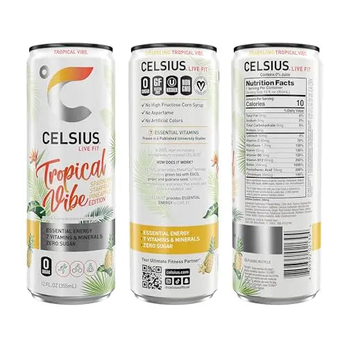 CELSIUS Sparkling Tropical Vibe, Functional Essential Energy Drink 12 Fl Oz (Pack of 12) CELSIUS Au supplements
