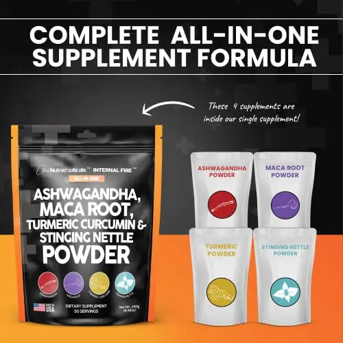 4in1 Ashwagandha Maca Root Powder Supplement with Turmeric Stinging Clean Nutraceuticals Au supplements