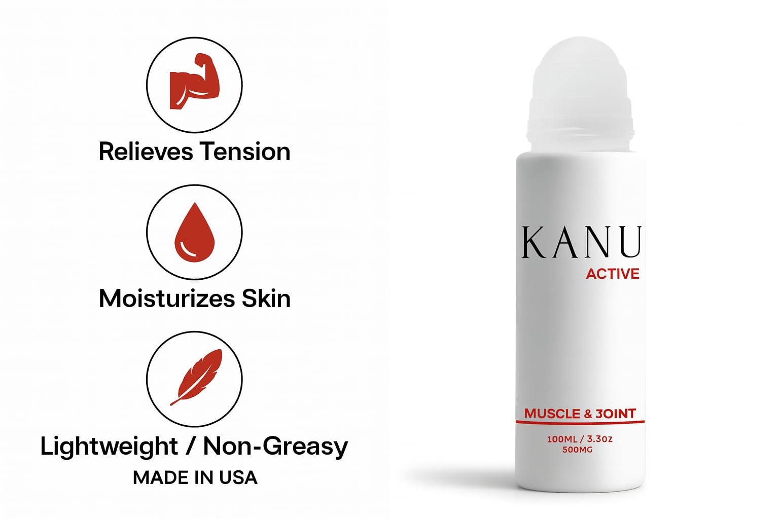 Muscle & Joint Relief Roll-On Cooling Serum- 3.3 oz- Fast Absorbing Pain Relief for Sore Muscles and Joints- Workout Recovery and Joint Support for Athletes and Active Lifestyles KANU Au supplements