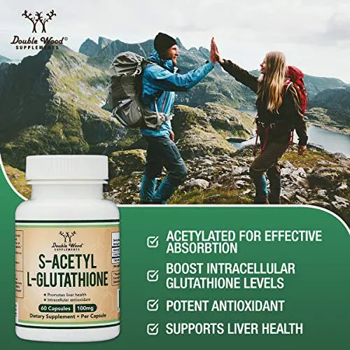 S-Acetyl L-Glutathione Capsules - 100mg, Manufactured and Tested in The USA, 60 Count Double Wood Supplements Au supplements