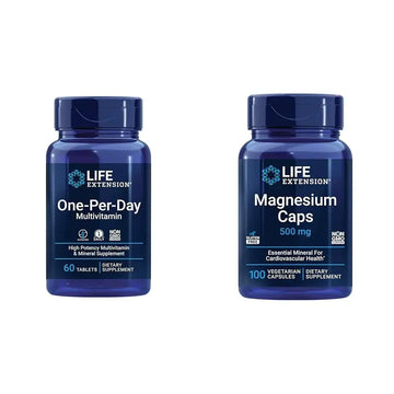 Life Extension One-Per-Day Multivitamin – Packed with Over 25 Vitamins, Minerals & Plant Extracts & Magnesium Caps, 500 mg, Magnesium Oxide, Citrate, Succinate, Heart Health Life Extension Au supplements