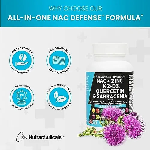 NAC Supplement N-Acetyl Cysteine 1000mg Vitamin D3 K2 Zinc Quercetin Clean Nutraceuticals Au supplements