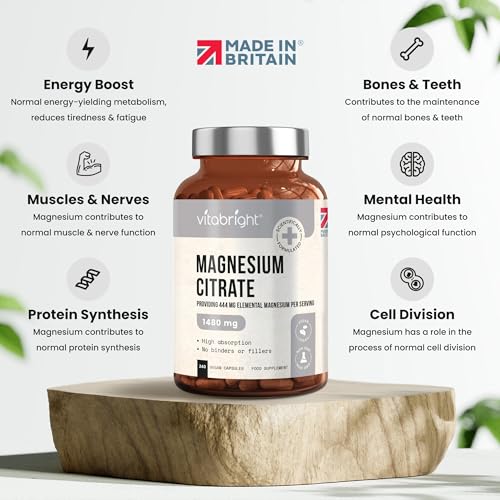 Magnesium Citrate - 1480mg High Strength - 240 Capsules (4 Month Supply) - Vegan VitaBright Au supplements
