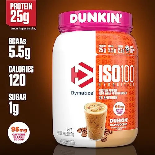 Dymatize ISO100 Hydrolyzed 100% Whey Isolate Protein Powder in Dunkin' Cappuccino Dymatize Au supplements