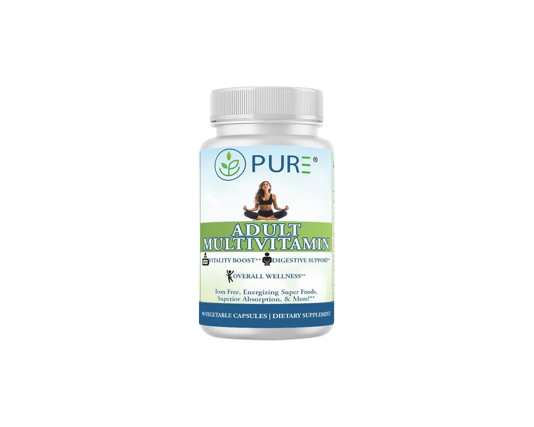 PURE Adult Multivitamin with Vitamins A, C, D3, B12, Minerals, Digestive Enzymes, 90 Capsules, 30 Servings PURE Au supplements