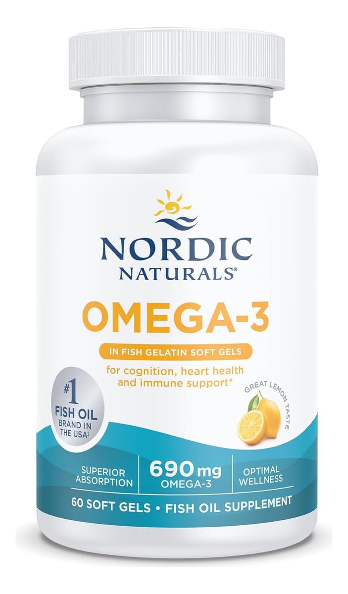 Nordic Naturals Omega-3 in Fish Gelatin, Lemon Flavor - 60 Fish Gels - 690 mg Omega-3 - Fish Oil - EPA & DHA - Immune Support, Brain & Heart Health, Optimal Wellness - Non-GMO - 30 Servings Nordic Naturals Au supplements