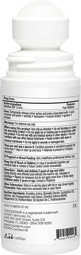 Cryoderm Cold Roll-on 3oz, 2.4 Lb CryoDerm Au supplements