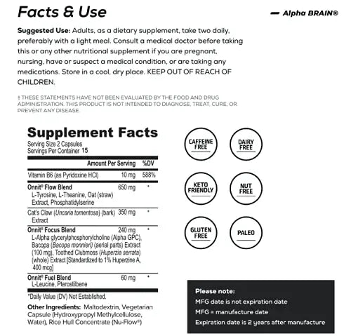 ONNIT Alpha Brain (60ct) - Over 1 Million Bottles Sold - Premium Nootropic Brain Supple ONNIT Au supplements