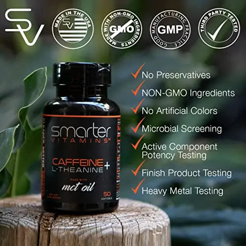 200mg Caffeine Pills - MCT Oil from 100% Coconuts + 100mg L-Theanine, Advanced Energy SmarterVitamins Au supplements