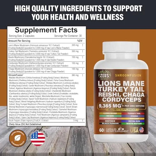 Zeus Naturals Lions Mane Capsules, Mushroom Supplement with Turkey Tail, Cordyceps Zeus Naturals Au supplements