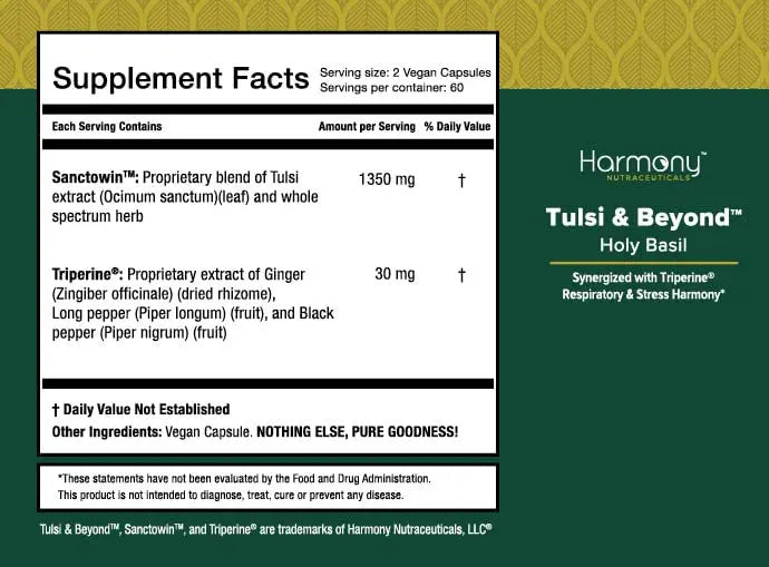 Tulsi - Holy Basil Supplement - Highest Potency, Maximum bio-availabilty, Made with Organic Herbs (Vegetarian Capsules, 120 Count) Harmony Nutraceuticals Au supplements