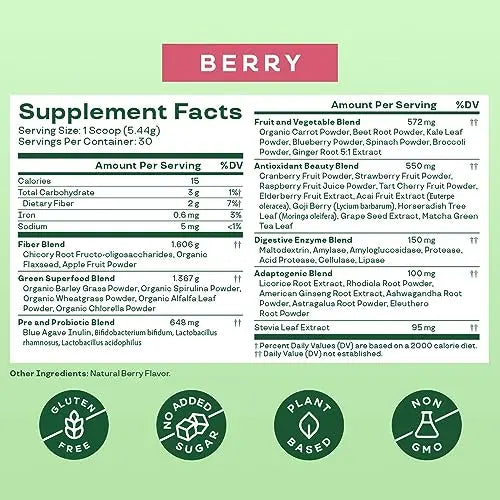Bloom Nutrition Super Greens Powder Smoothie & Juice Mix (Berry) Bloom Nutrition Au supplements