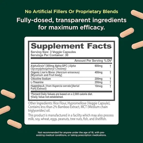 The Genius Brand Mood + Focus Nootropic – 400mg Organic Lion’s Mane, Alpha GPC & Citicoline – Memory & Focus Supplement – 30 Servings The Genius Brand Au supplements