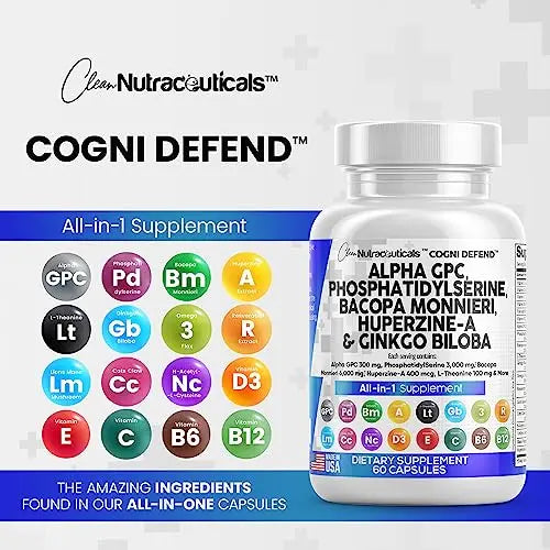 Alpha GPC Choline 300mg Phosphatidylserine 3000mg Bacopa Monnieri Clean Nutraceuticals Au supplements