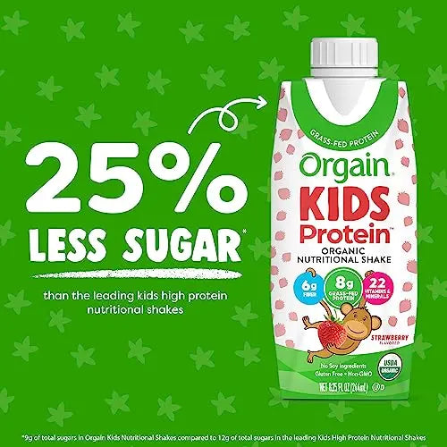 Orgain Organic Kids Nutritional Protein Shake, Strawberry - Kids Snacks with 8g Dairy Orgain Au supplements