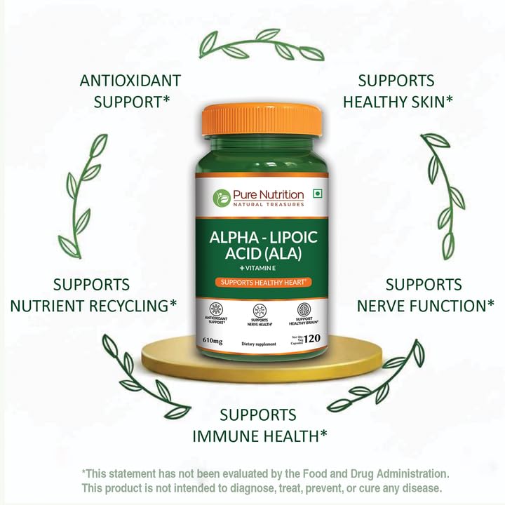 Pure Nutrition Alpha Lipoic Acid 600mg + Vitamin E | 120 Caps | Powerful Antioxidant to Support Nerve & Heart Health*. | Non-GMO PURE NUTRITION NATURAL TREASURES Au supplements