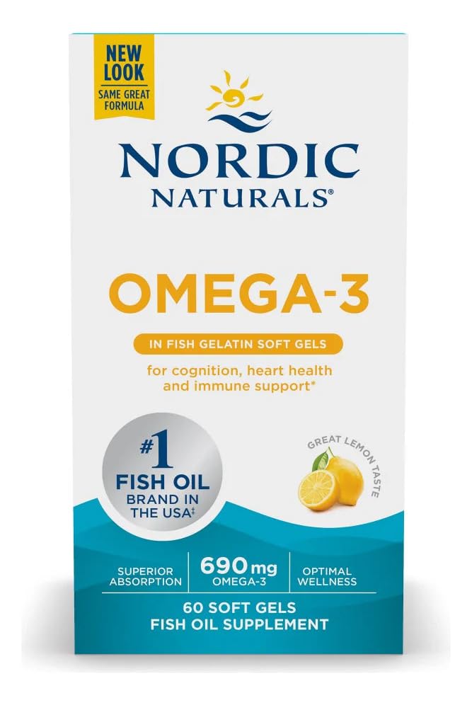Nordic Naturals Omega-3 in Fish Gelatin, Lemon Flavor - 60 Fish Gels - 690 mg Omega-3 - Fish Oil - EPA & DHA - Immune Support, Brain & Heart Health, Optimal Wellness - Non-GMO - 30 Servings Nordic Naturals Au supplements
