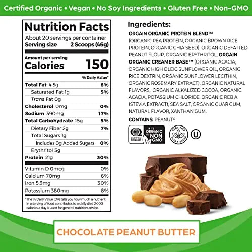 Orgain Organic Vegan Protein Powder, Chocolate Peanut Butter - 21g of Plant Based Protein Orgain Au supplements