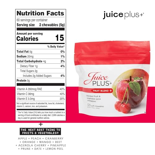 Juice Plus+ Fruit Blend Soft Chews (Chewables) - Boost Your Nutrition with 11 Fruits & Plant Ingredients - Vegan Gummy for Kids & Adults - Vitamins, Whole Food Nutrition - 120 Chewables Juice Plus+ Au supplements