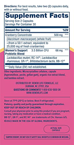 Renew Life Women's Wellness Vaginal and Urinary Probiotic and Cranberry Supplement Renew Life Au supplements