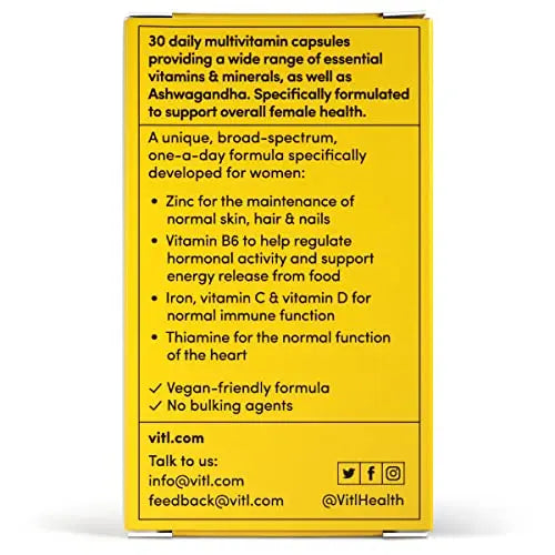 Vitl Female Multivitamin & Minerals Supplement - 30 Vegan Capsules - 21 Essential Active VITL Au supplements