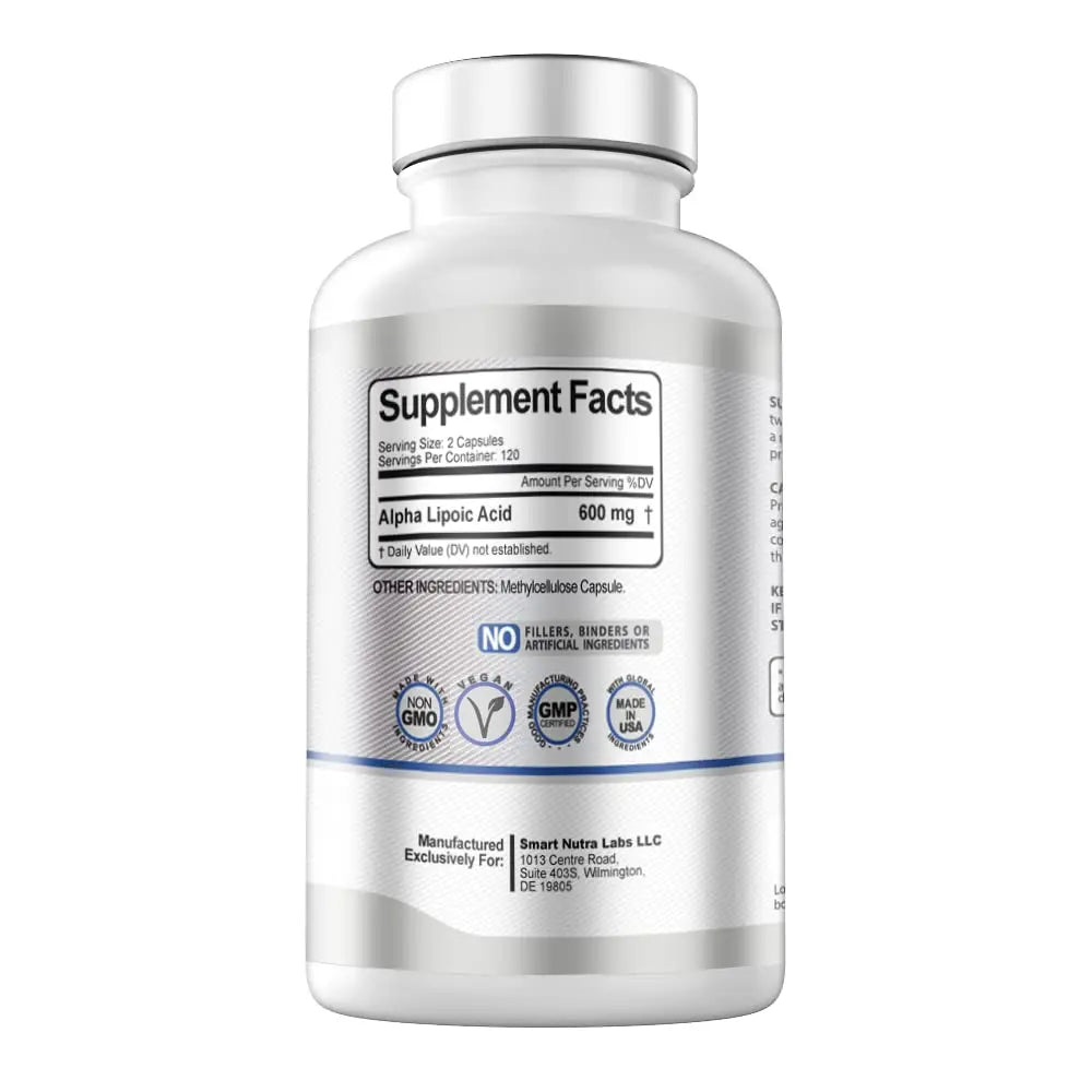 Alpha Lipoic Acid 600mg Per Serving, 240 Vegan Capsules- Gluten Free SMART NUTRA LABS Au supplements