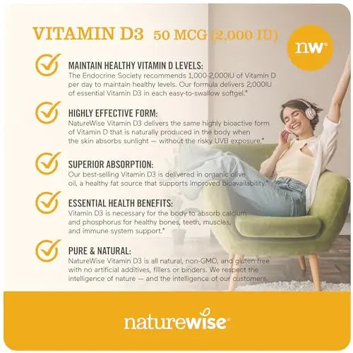 NatureWise Vitamin D3 2000iu (50 mcg) Healthy Muscle Function, and Immune Support NatureWise Au supplements