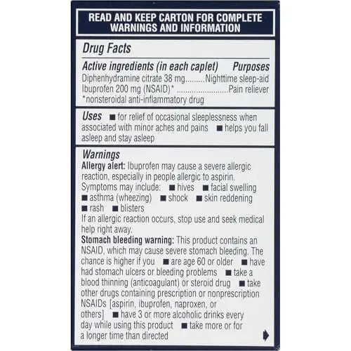 Advil PM Pain Reliever and Nighttime Sleep Aid, Pain Medicine with Ibuprofen for Pain Relief and Diphenhydramine Citrate for a Sleep Aid - 40 Coated Caplets Advil Au supplements