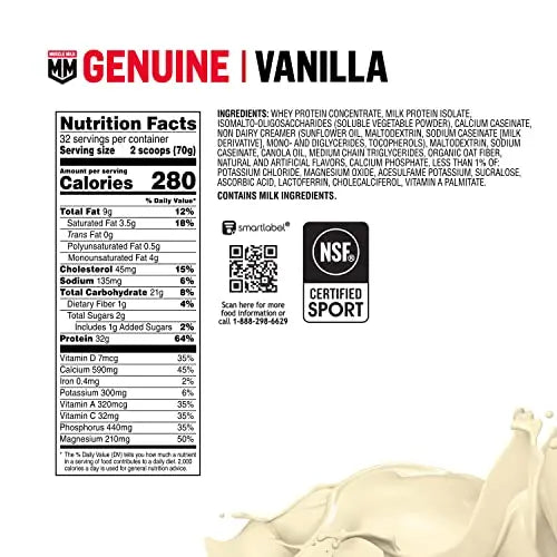 Muscle Milk Genuine Protein Powder, Vanilla Creme, 32g Protein, 5 Pound, 32 Servings Muscle Milk Au supplements