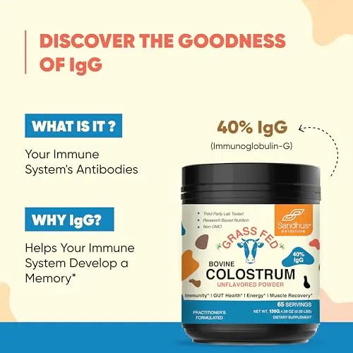 Sandhu's Pure Bovine Colostrum Powder Supplement for Humans |𝟰𝟬% 𝗜𝗴𝗚 Highly Sandhu's Au supplements
